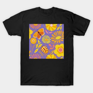 Golden summer florals on purple T-Shirt